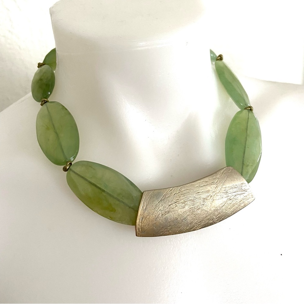 Chicos Green Copper Colored Statement Necklace - image 1